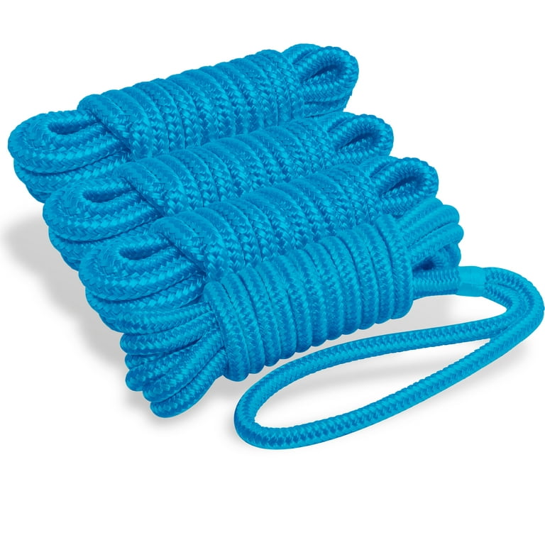 Five Oceans 4-Pack 1/2 x 20' Boat Dock Lines with 12 Eyelet, Marine-Grade  Light Blue Premium Double Braided Nylon Boat Rope 1/2 inch, Boat Ropes for  Docking with Loop or Fender Lines 