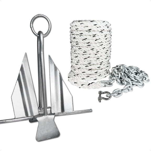 Five Oceans 4 lb Fluke Anchor Kit - Slip-Ring Boat Anchor with Hand-Spliced Rope & Chain - FO4622-5160