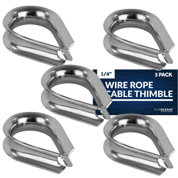 Five Oceans 5-Pack Stainless Steel 1/4-Inch Wire Rope Cable Thimble - FO1576-M5