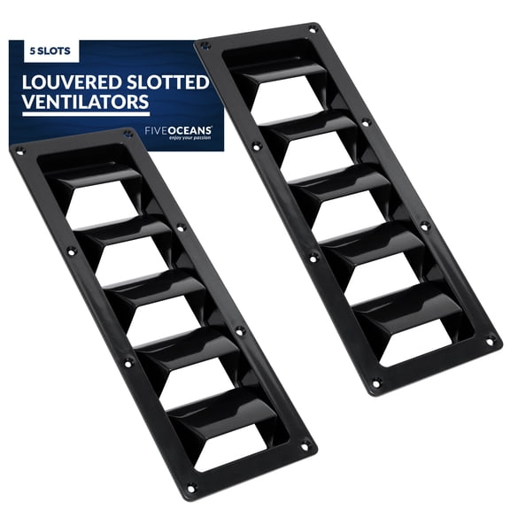 Five Oceans 5-Slotted Louvered Ventilators, 13-1/4-Inch x  4-3/4-Inch, Black ABS Plastic, 2 Pack - FO105-M2