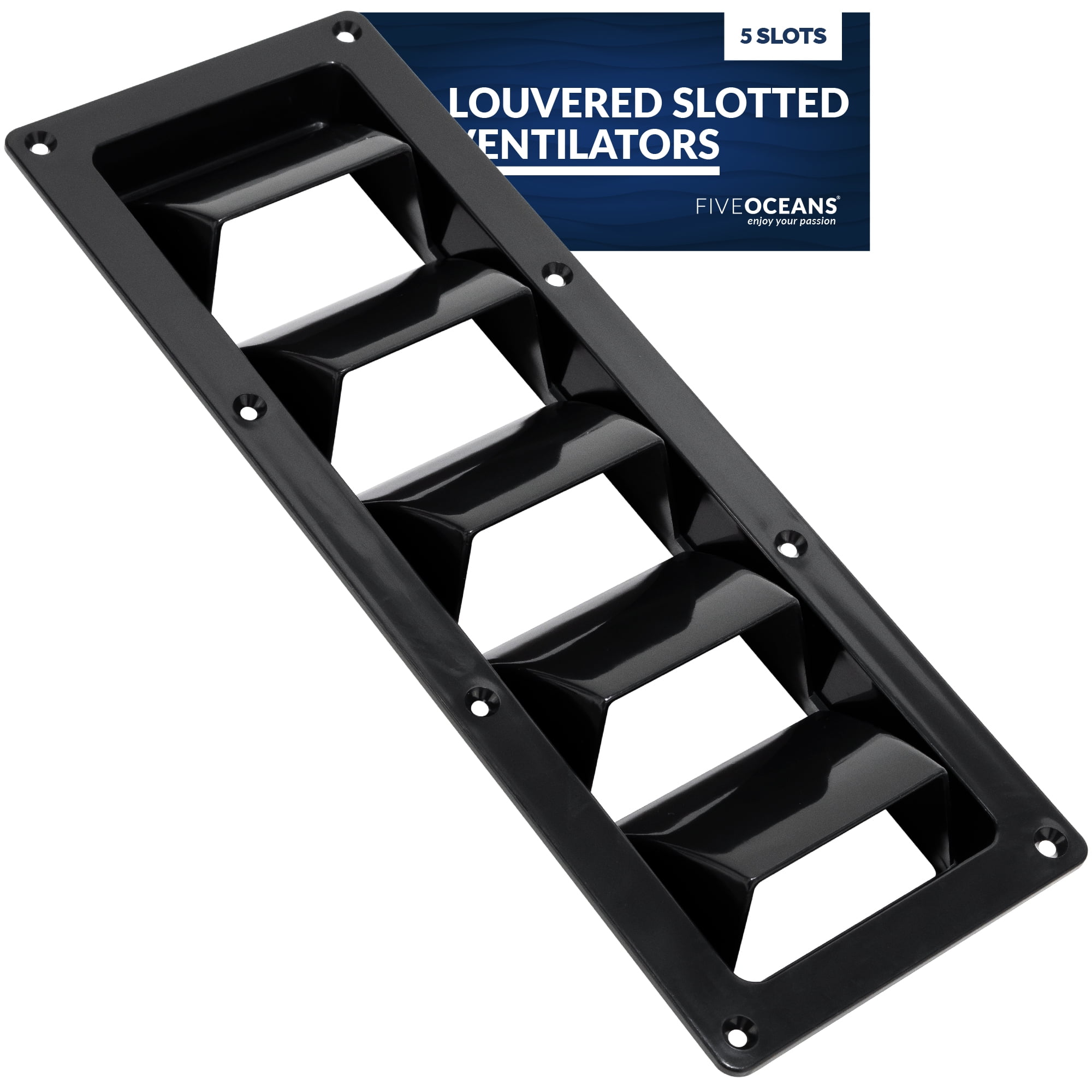 Five Oceans 5-Slotted Louvered Ventilators, 13-1/4-Inch x 4-3/4-Inch, Black ABS Plastic - FO105