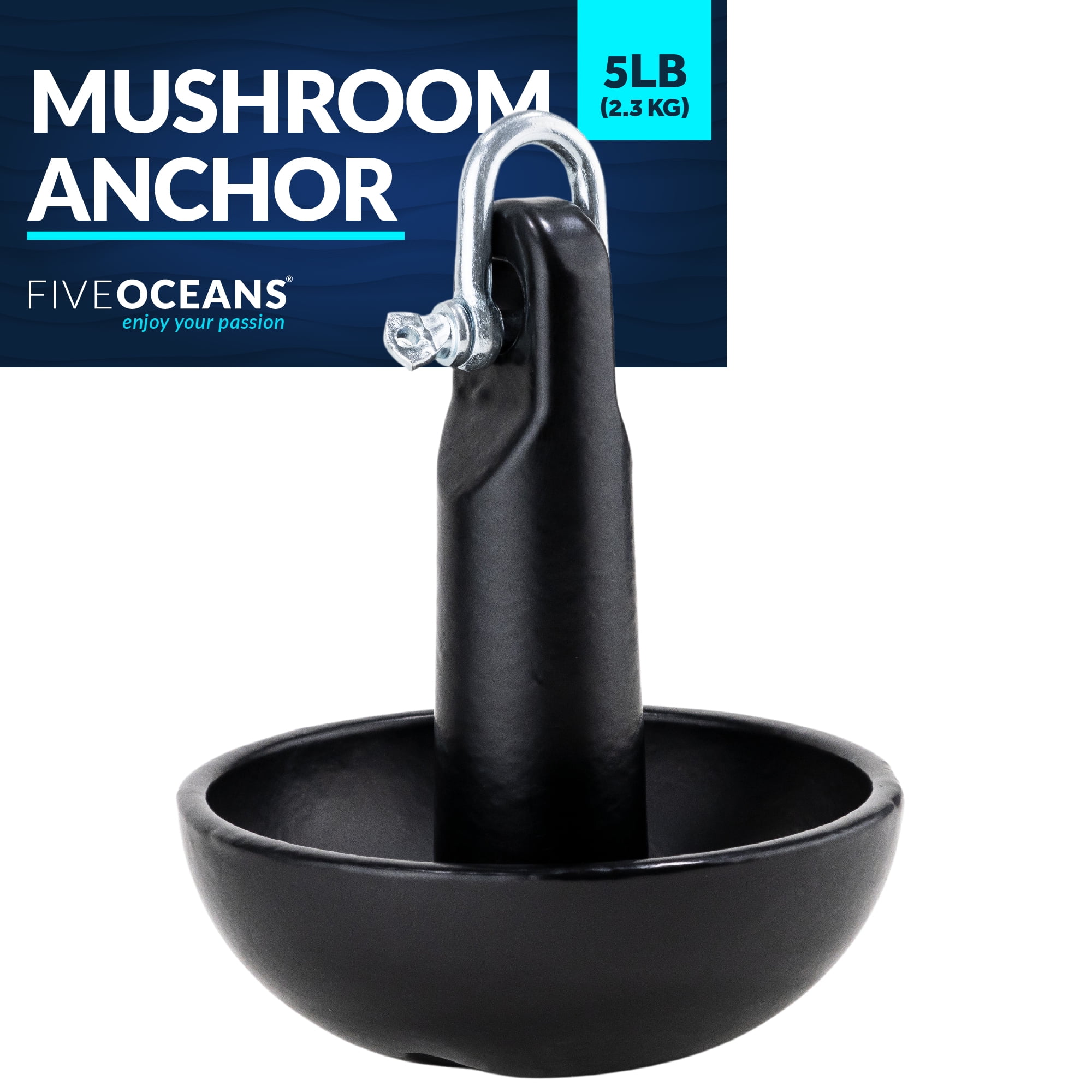 Five Oceans 5Lb Boat Anchor, Mushroom Anchor, Black PVC Vinyl Coating