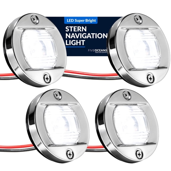 Five Oceans 6-Pack Boat Stern Light - Stern Lights for Boats, LED Marine Rear Boat Light, Marine Courtesy Lights Round 3-Inch Flush Transom Mount, 12-Volts - FO3906-M6