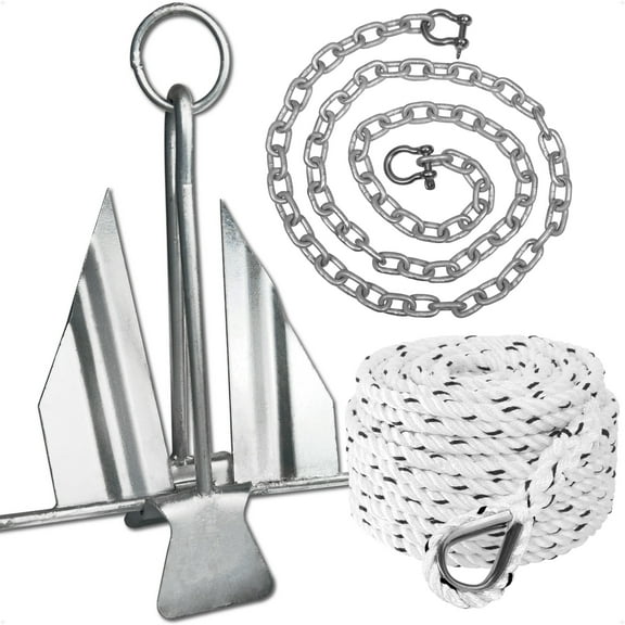 Five Oceans 8 Lb Fluke Boat Anchor Kit with Chain & Rope, Slip-Ring Shank, Heavy-Duty for Pontoon, Fishing Boats, Bass Boats - FO4624-4565