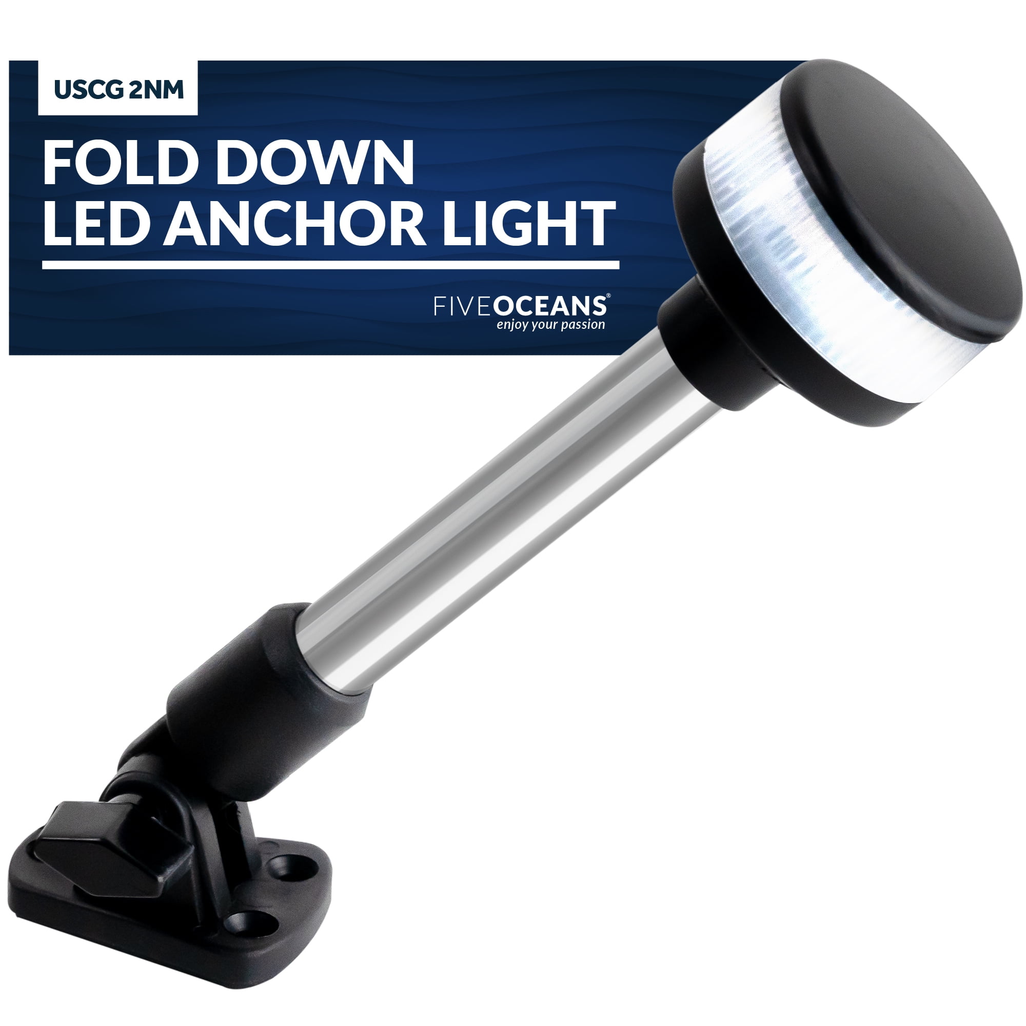 Five Oceans 9Inch USCG 2NM Certified Fold Down LED Stern Anchor Light