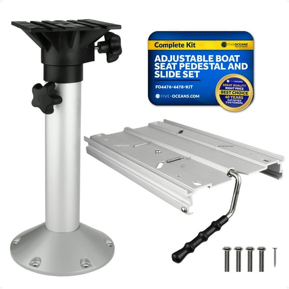 Five Oceans Adjustable Boat Seat Pedestal and Slide Set, Marine-Grade Aluminum with Swivel, Height Adjustment 19" to 25" & Locking Slide Mechanism - FO4476-4478-KIT