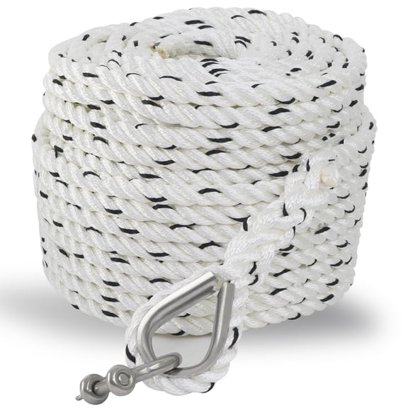 Five Oceans Anchor Line 5/8 inch x 200 ft - Anchor Rope Line - Marine Premium 3-Strand White Nylon - Stainless Steel Thimble and Schakle - Ideal for Mooring Anchoring Towing - FO4488-C200