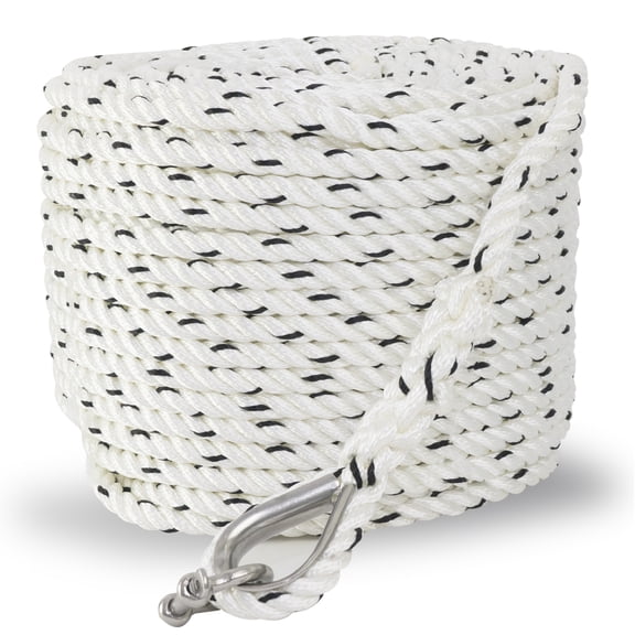 Five Oceans Anchor Line 9/16 inch x 200 ft - Anchor Rope Line - Marine Premium 3-Strand White Nylon - Stainless Steel Thimble and Schakle - Ideal for Mooring Anchoring Towing - FO4487-C200