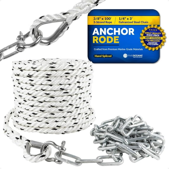 Five Oceans Anchor Rode Nylon 3 Strand with Hot-Dipped Galvanized Steel ...