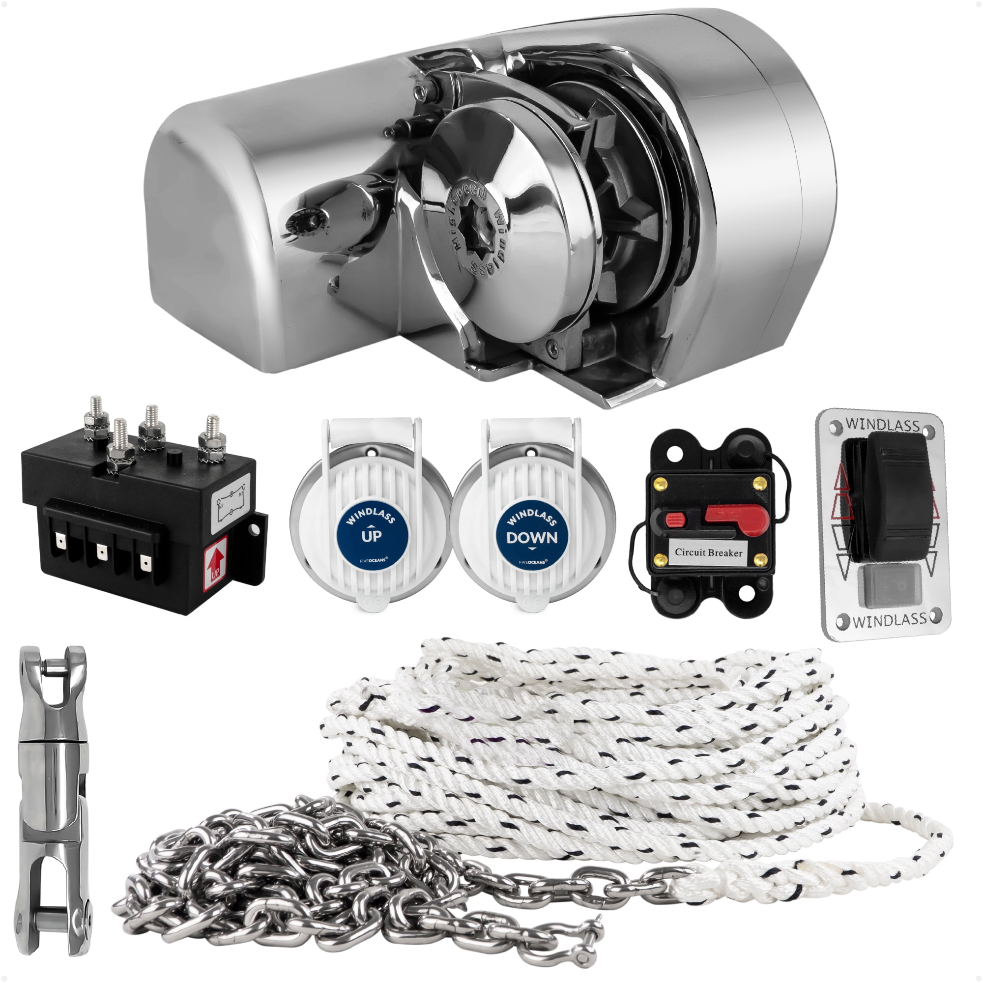 Windlass Rope Chain Kits Five Oceans Atlantic Windlass Kit, Horizontal 900 Watts, 12V DC, 9/16 ...