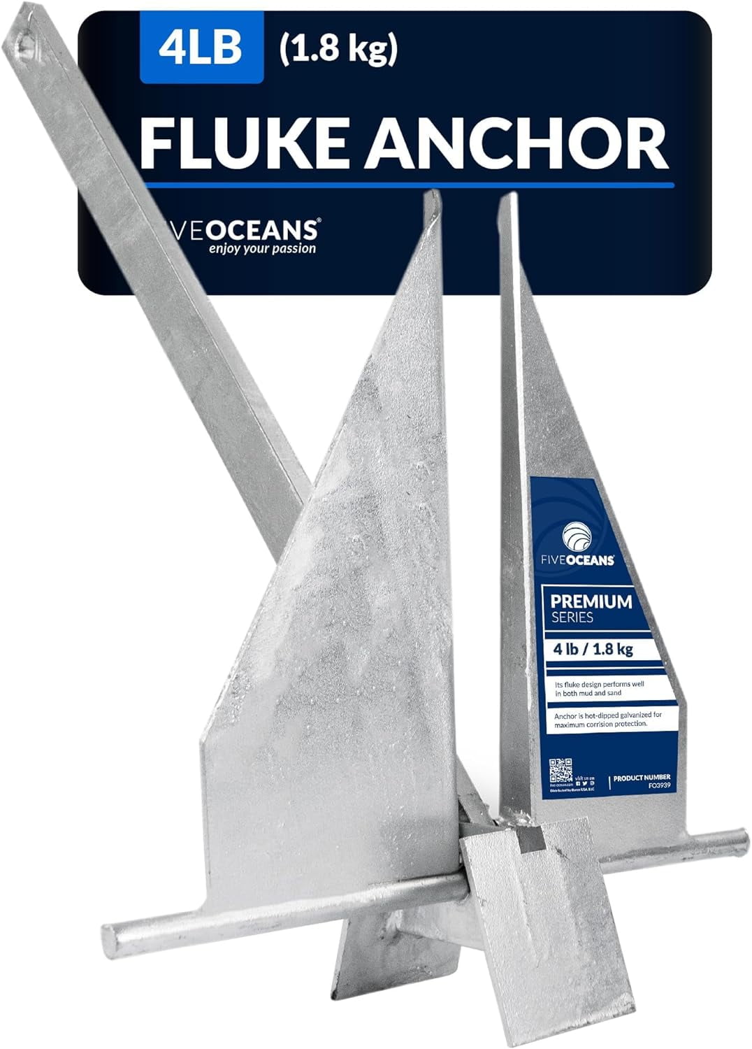 Five Oceans Boat Anchor, Fluke Anchor, Hot Dipped Galvanized Steel Boat