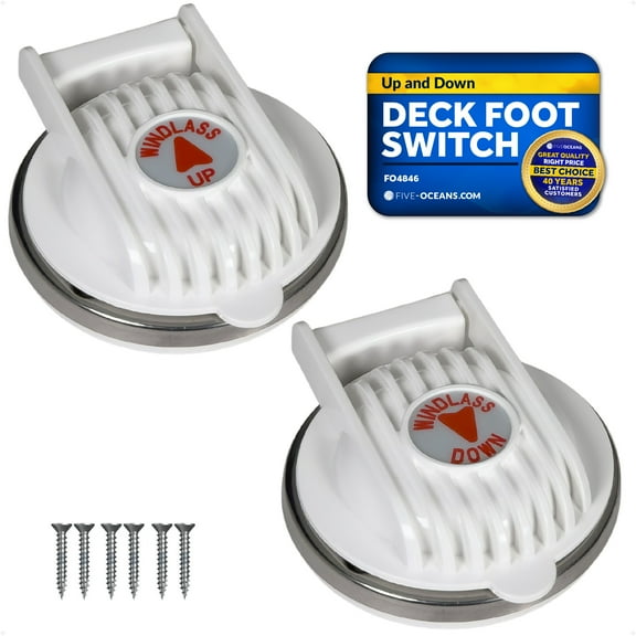 Five Oceans Boat Anchor Windlass Foot Switch, Up/Down, 12-24VDC, 5A, IP66 Waterproof, White Housing, Stainless Steel Trim - FO4846