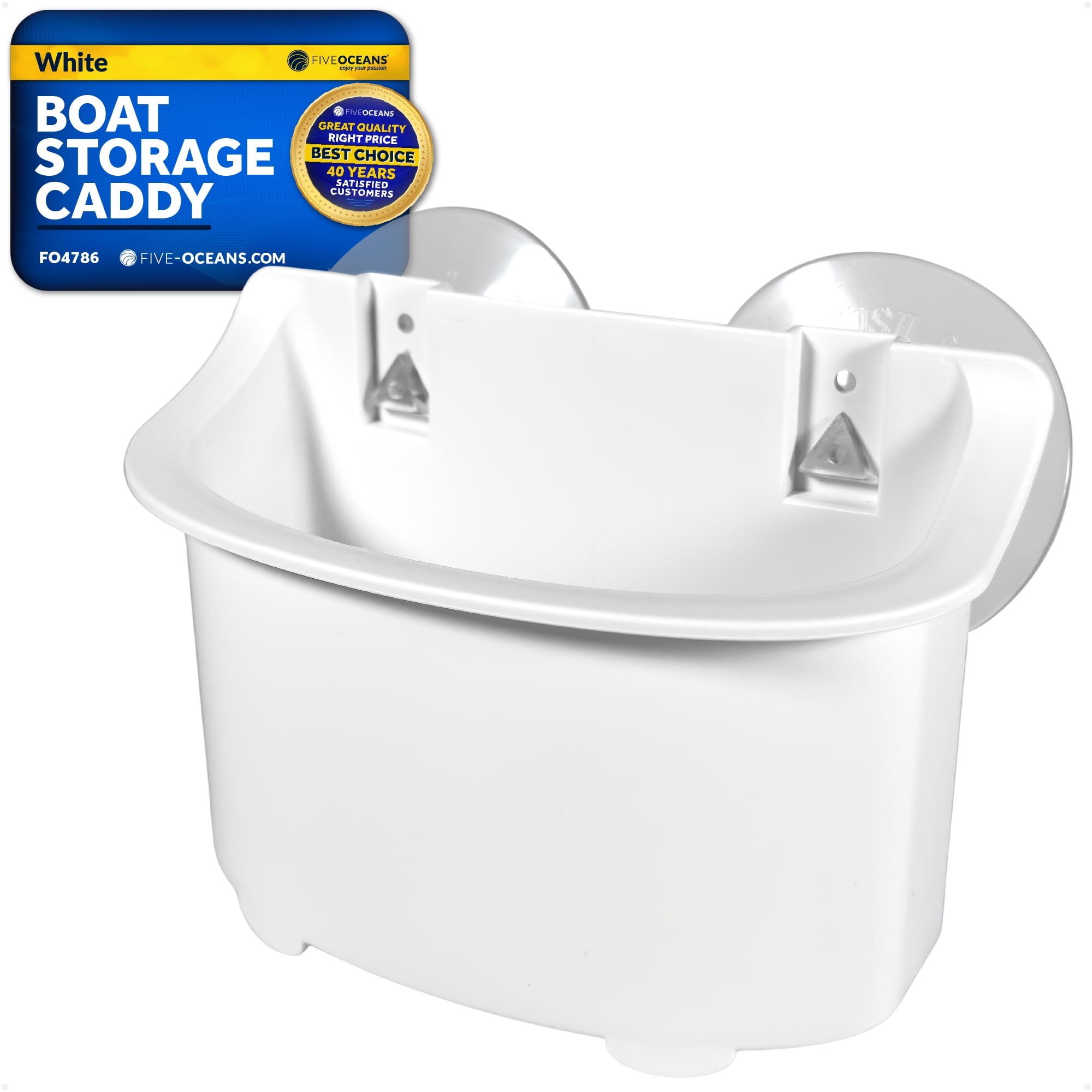 Five Oceans Boat Caddy Organizer with Suction Cup Mount, White ABS Plastic, Marine Storage for Pontoon, Fishing Boat, Kayak - FO4898
