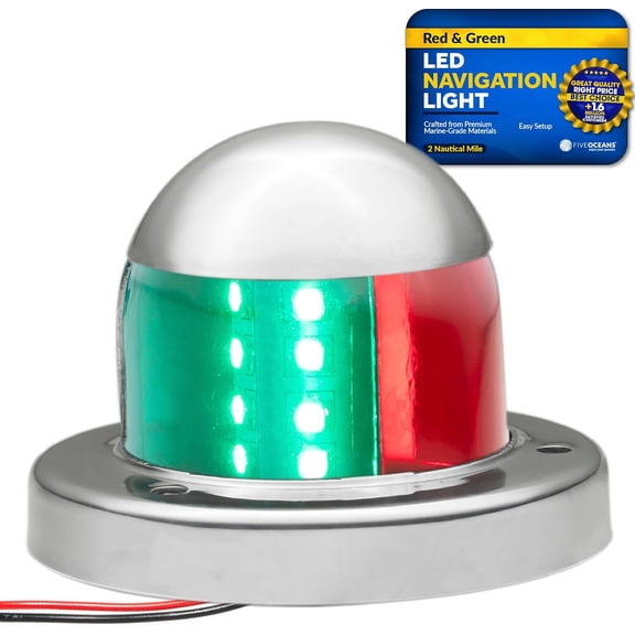Five Oceans Boat Navigation Lights, LED Bow Bi-Color Light, Boat Navigation Lights Red and Green, Horizontal Mount Bi-Color Light, 12V, USCG Rules 2NM, for Pontoon, Fishing Boats, Bass Boats - FO4512