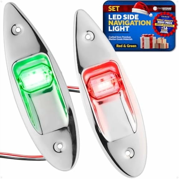 Five Oceans Boat Navigation Lights - LED Bow Light, Navigation Lights for Boats LED Red and Green, Boat Lights Navigation Vertical Mount Sidelight, 12-Volts, USCG Rules 2NM - FO3840