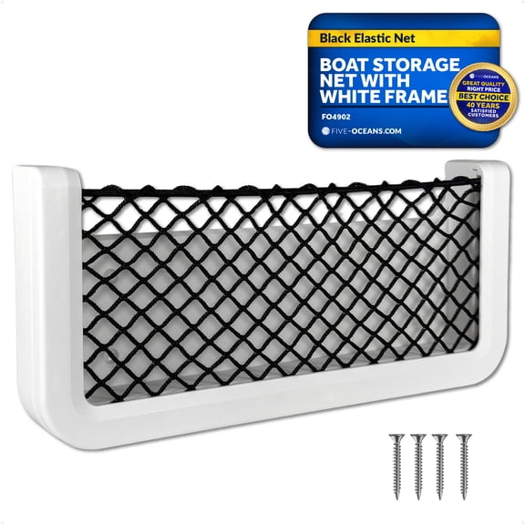 Five Oceans Boat Storage Net, White Frame, Black Elastic Netting, 9-7/8" x 4-1/2", Ideal Storage Net for Boat Organizer, Car, Rvs - FO4902