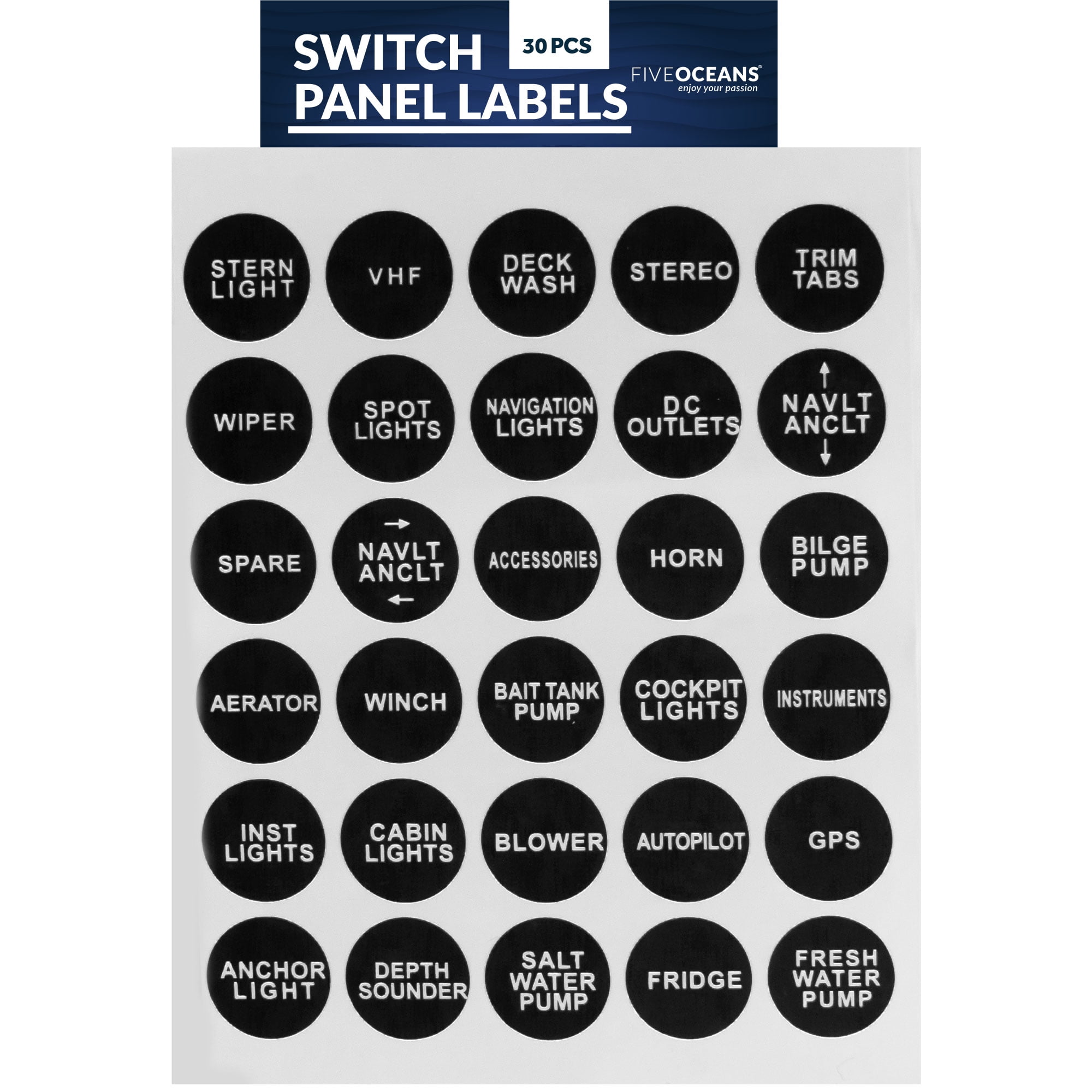 Five Oceans Boat Switch Panel Labels, Marine Boat Dash Board