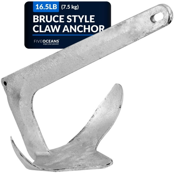 Five Oceans Bruce Style Claw Anchor, 2.2 Lb / 1 Kg Hot Dipped Galvanized Steel Boat Anchor, for Pontoon, Kayak, Personal Watercraft, Paddleboards, Canoes, Inflatables & Small Fishing Boats FO4552