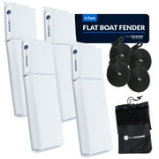 Five Oceans Contour Flat Boat Fender, Boat Fenders, Boat Bumpers for Docking, 4-Pack - 24-Inch, White, with 3/8-Inch x 5-Foot Fender Line and Convenient Storage Bag, Waterproof PVC Fabric - FO4681