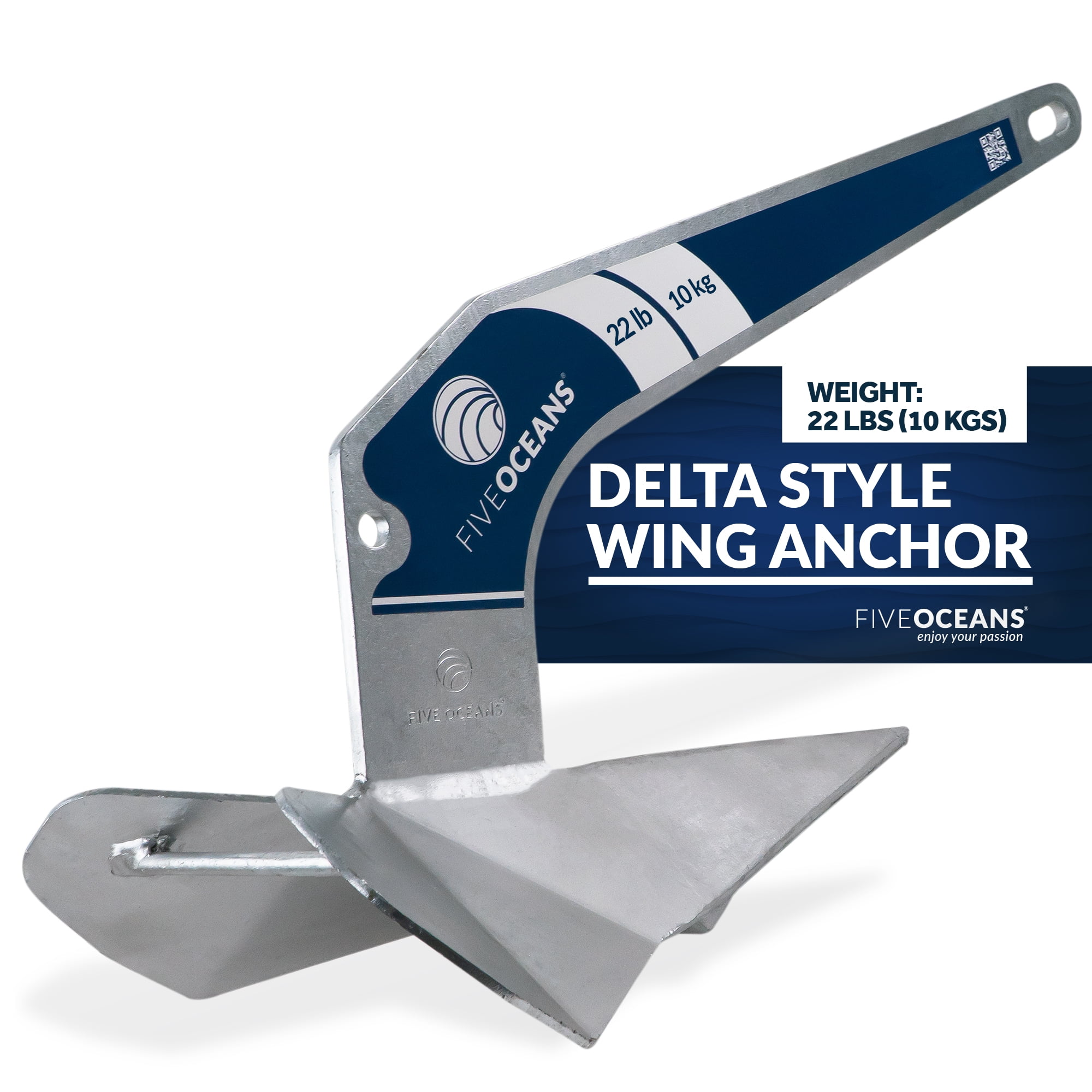 Five Oceans Delta Style Wing Anchor, 22 Lb / 10 Kg Hot Dipped