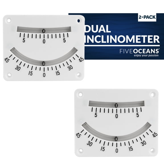Five Oceans Dual Inclinometer, 2-Pack Angle Gauge, Tilt Gauge, Angle Indicator for Boat, RV, Camper, Trailer, Trucks, Measures +/-45 Degree Range - FO3037-M2