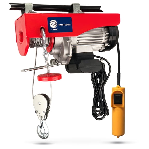 Five Oceans Electric Hoist, Hoist Pulley System, Pulley Hoist, 1320 Lb Electric Winch with 20FT Remote Control 120 Volts, for Garage, Factory Lifting with Emergency Stop Button - FO4338