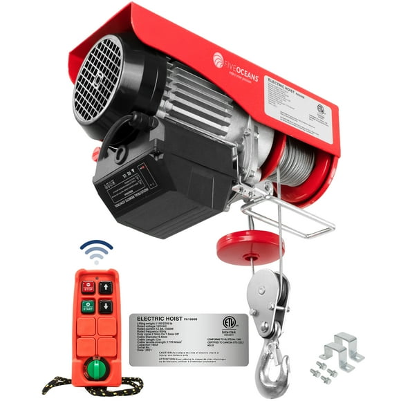 Five Oceans Electric Hoist, Hoist Pulley System, 880 Lb Electric Winch with Wireless Remote Control 110 Volt - FO4401