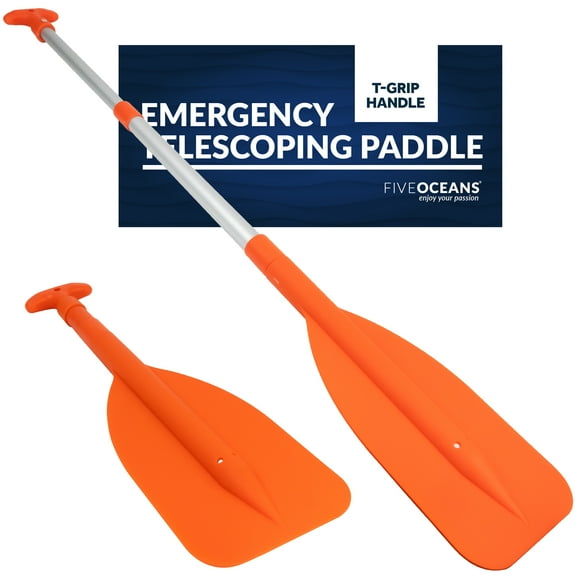 Five Oceans Emergency Telescoping Paddle, Boat Paddles, Floating Orange Paddle, Extends from 21" to 42", Compact Design for Easy Storage, Strong Anodized Aluminum Shaft - FO2898