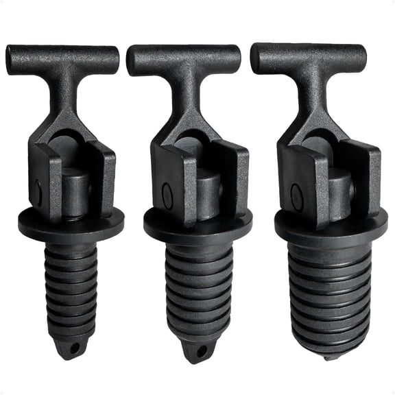 Five Oceans Floating Livewell Drain Plugs 3-Pack (1/2", 5/8", 3/4") ABS Black Plastic, Twist or Cam-Over Adjustable, Universal Replacement for Boats & Kayaks - FO4968