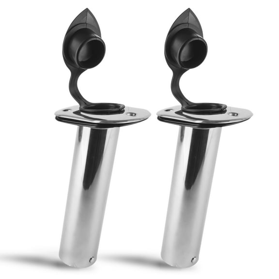 Five Oceans Flush-Mount Fishing Rod Holder 30-Degree Top Flange w/ Flip-up Cap, Open Base End Stainless Steel (2 Pack) FO4497-M2