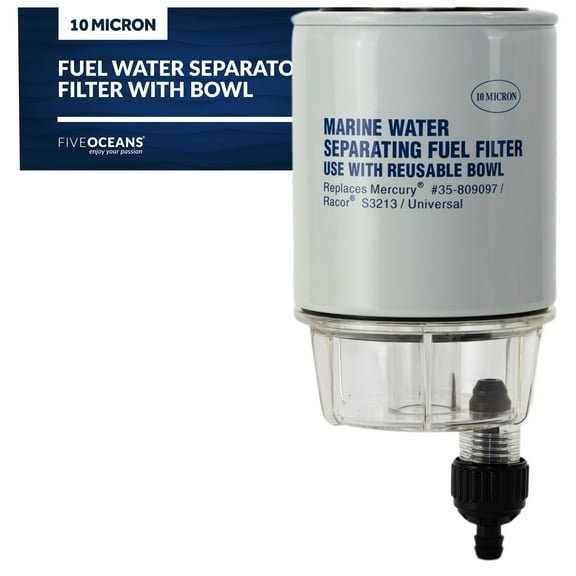 Five Oceans Fuel Filter Water Separator with Clear Bowl, Replaces# S3213, 35-60494-1, 18-7932-1,18-17928,35-809097, for Marine Outboard Motor Mercury, Racor, Universal - FO3665