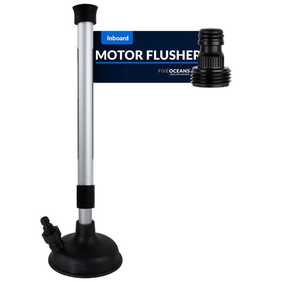 Five Oceans Inboard Motor Muff, Universal Inboard Motor Flusher, Black PVC Marine Grade Round Cup Muff, Telescoping Shaft Adjustable from 18" to 30", Garden Hose Connector & Quick Connect - FO4602