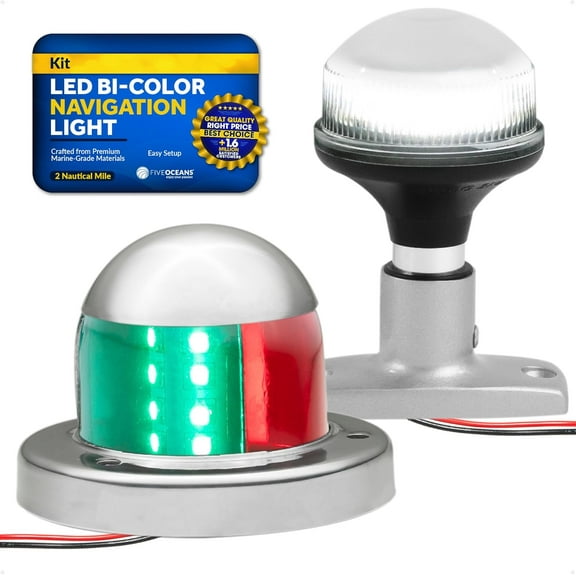 Five Oceans LED Anchor and Bi-Color Navigation Light Kit, 12V, USCG Rules 2NM, for Pontoon, Fishing Boats, Bass Boats - FO4512-C1