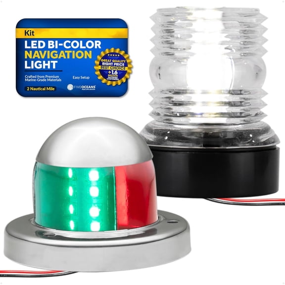 Five Oceans LED Anchor and Bi-Color Navigation Light Kit, 12V, USCG Rules 2NM, for Pontoon, Fishing Boats, Bass Boats - FO4512-C2