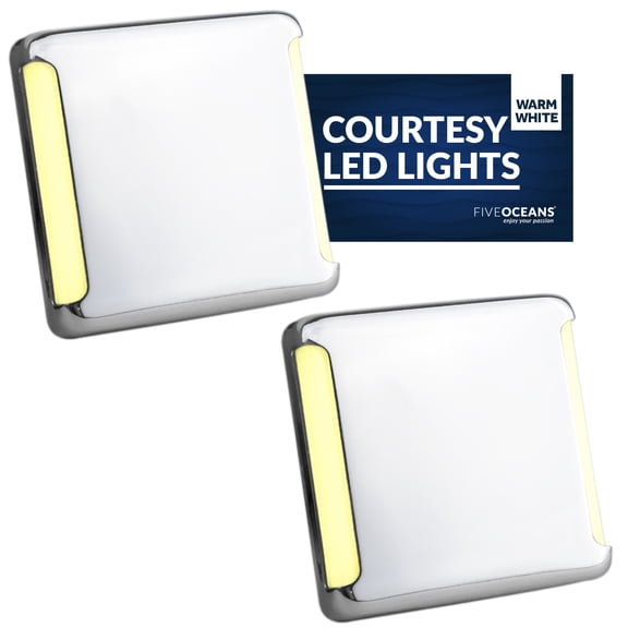 Five Oceans LED Companion Way Light, 2 Pack Boat Courtesy Lights, Square Light for Boat Interior, Deck, Cockpit, Warm White LED, for Pontoon, Fishing Boat, Sailboat, RVs, Camper, Caravan - FO4457-M2