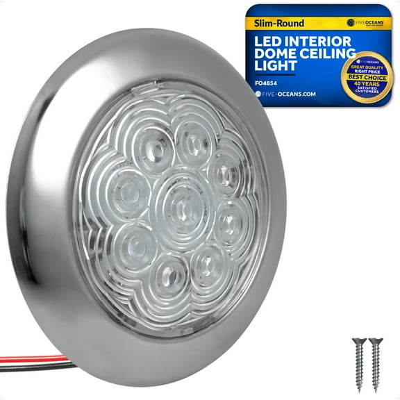 Five Oceans LED Dome Ceiling Light, 3-3/4" Slim Round, Warm White, 12V, IP65 Waterproof, Interior Lights for RVs, Boats, Caravan - FO4854