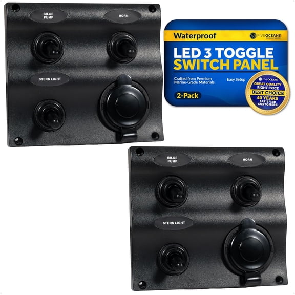 Five Oceans LED Gang Switch Panel - Marine Switch Panel Waterproof Switch Panel for Boat,12-24 Volts Toggle Switch Panel with Switch Labels