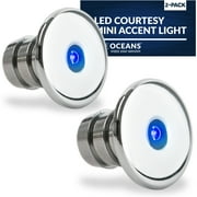 Five Oceans LED Marine Courtesy Lights, 2-Pack Boat Mini Accent Light, Round Deluxe Light for Boat Interior, Deck, Cockpit, Blue LED, for Pontoon, Fishing Boat, Bass Boat, Sailboat, RVs - FO-2445-M2