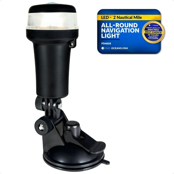 Five Oceans LED Portable All-Round Boat Navigation Light, 180-Degree Tilt Suction Base, 2 NM Visibility, IP67 Waterproof, Battery-Operated Anchor Light for Small Boats, Kayaks, Inflatables - FO4828