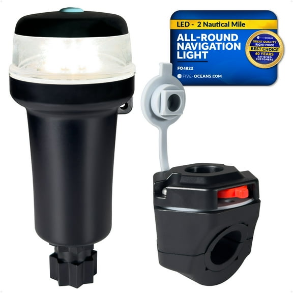 Five Oceans LED Portable All-Round Boat Navigation Light, Rail Mount, 2 NM Visibility, IP67 Waterproof, Battery-Operated Anchor Light for Small Boats, Kayaks, Inflatables, Canoes - FO4822