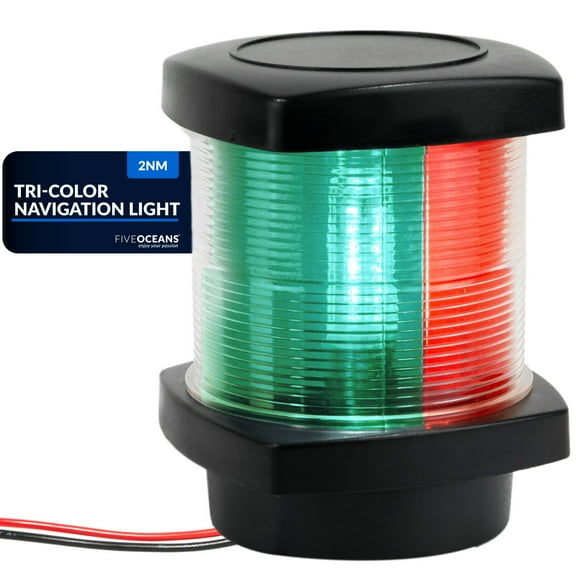 Five Oceans LED Tri-Color Navigation Light, High Performance Polycarbonate Housing, 12V DC, Meets USCG 2 NM Rules, Vertical Mount for Sailboat - FO4684