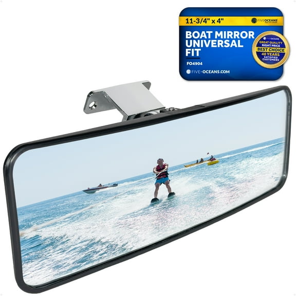 Five Oceans Large 11-3/4" x 4" Boat Mirror, Wide-View Rear View Marine Grade, Clamp-On Design for Enhanced Safety & Visibility - FO4904