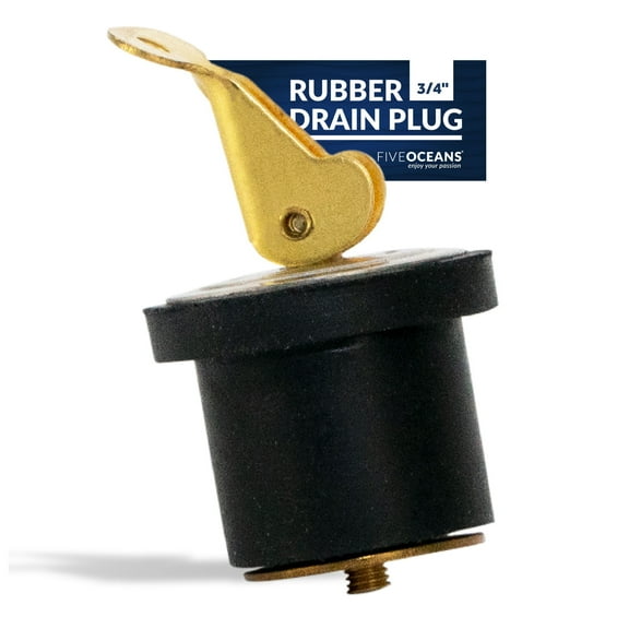 Five Oceans Livewell Bailer Drain Plug, For 3/4-Inch Diameter Drains, Locks in Place, Brass Handle, Rubber Plug - FO2210