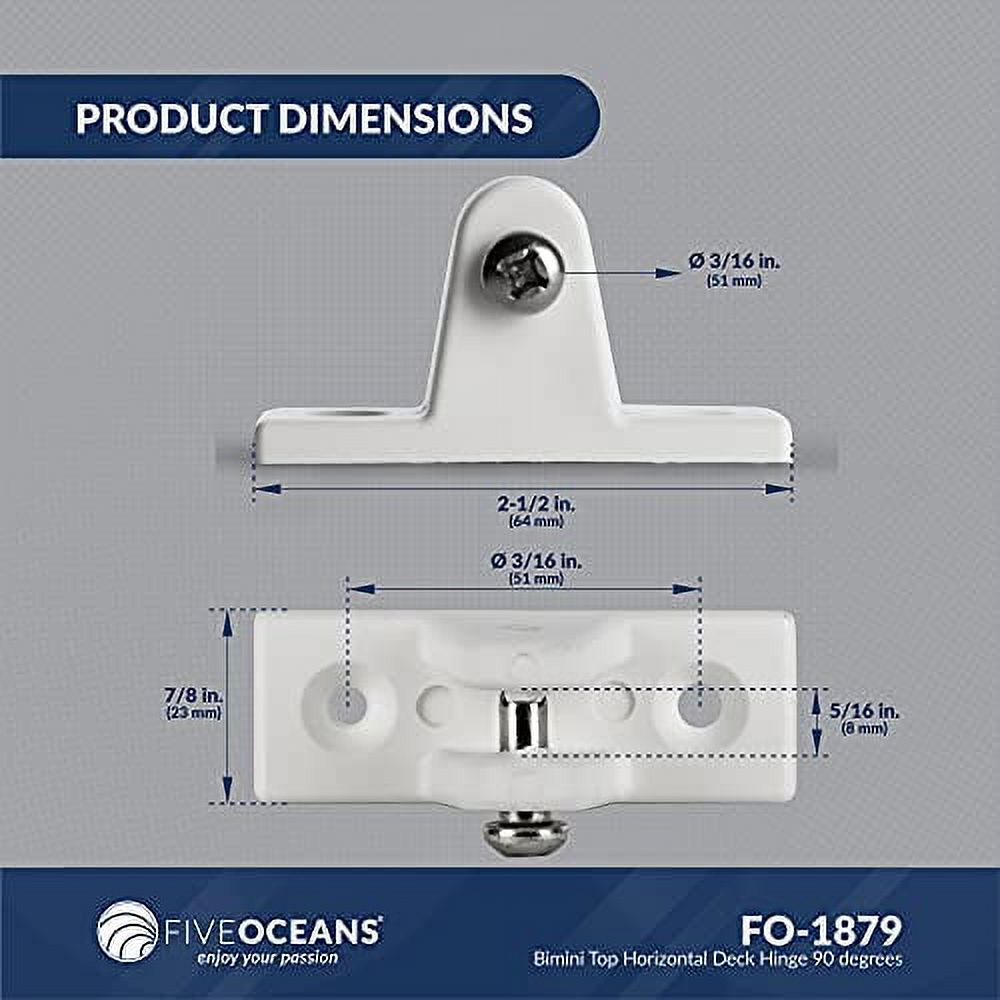 Five Oceans Marine Bimini Top 90 Degree Deck Hinge with Screw Pin ...