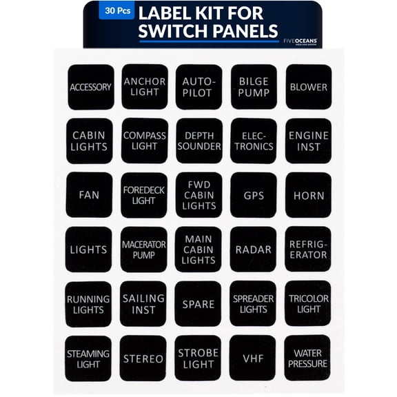 Five Oceans Marine Dashboard Decal Label Kit for Boat Switch Panel Stickers, Waterproof Translucent Label Stikers for Backlit Swith Panel - 30 Pcs - FO4764