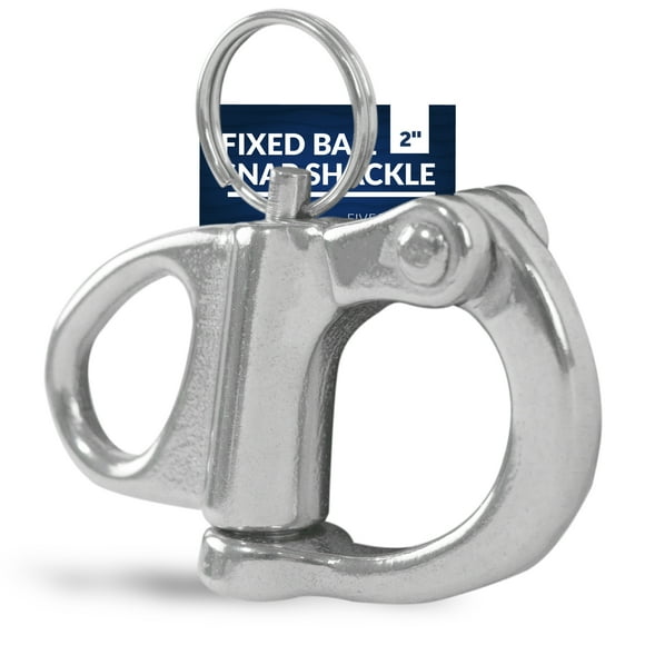 Five Oceans Marine Fixed Bail Snap Shackles for Sailboats, Stainless Steel 2 inches, 2-Pack FO441-M2