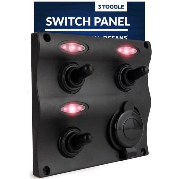 Five Oceans Marine Waterproof 3 Gang Toggle Switch Panel with Power Socket FO2892