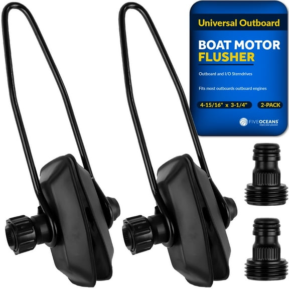 Five Oceans Outboard Motor Muffs, Universal Outboard Motor Flusher, Black PVC Marine Grade Rectangular Muffs, Coated Steel Bracket, with Garden Hose Connector & Quick Connect Adapter 2-Pack FO1884-M2