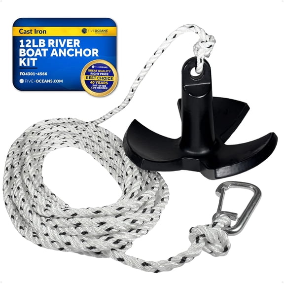 Five Oceans River Boat Anchor & Boat Anchor Kit, Black PVC Vinyl Coated, Multiple Sizes for Paddle Board, Small Boat, Kayak, Jet Ski, Canoe