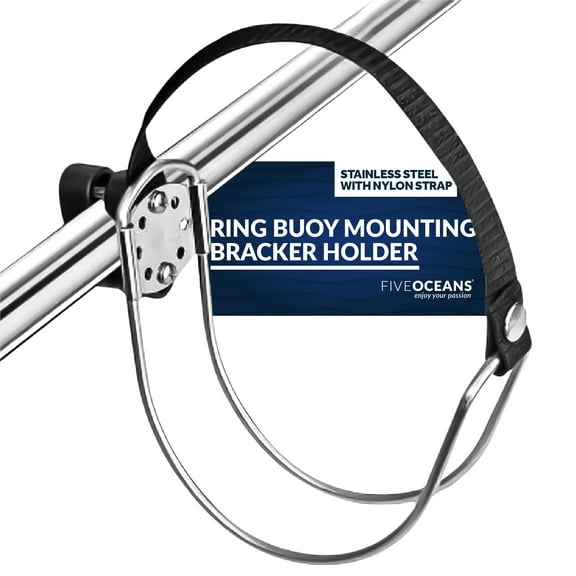 Five Oceans Stainless Steel Ring Buoy Mounting Bracket Holder with Nylon Strap, Rail or Flat Mount - FO555